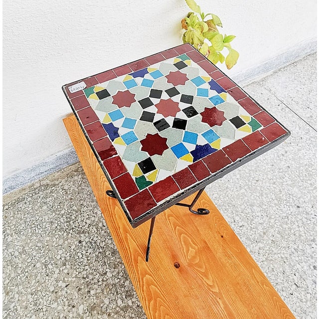 Square Handmade Black & Gray Coffee Table With Mosaic Artwork For Sale - Image 4 of 6