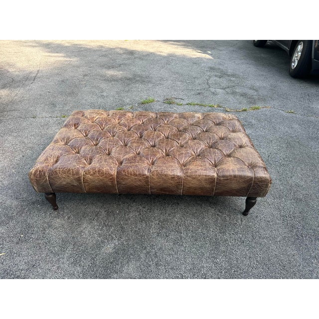 Restoration Hardware Vintage Leather Tufted Chesterfield Ottoman From Retired Restoration Hardware Collection For Sale - Image 4 of 5