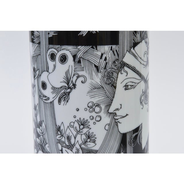 Modern Vintage Signed Hungarian Porcelain Adria Vase, 1992 Fornasetti Style, Black, Gold and White For Sale - Image 3 of 10