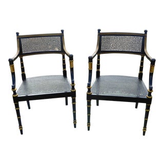 Baker Furniture Black & Gold Dining Arm Chairs - Pair For Sale