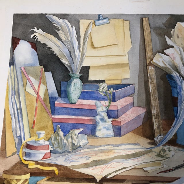 Realism Original Vintage 1970’s Still Life Studio Watercolor Painting Signed Large For Sale - Image 3 of 8
