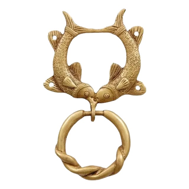 Double Fish Brass Door Knocker For Sale
