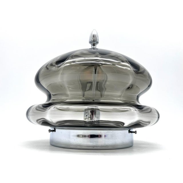 Large Space Age Smoked Glass and Chrome Ceiling Light from Hillebrand Leuchten, Germany, 1970s For Sale - Image 6 of 18
