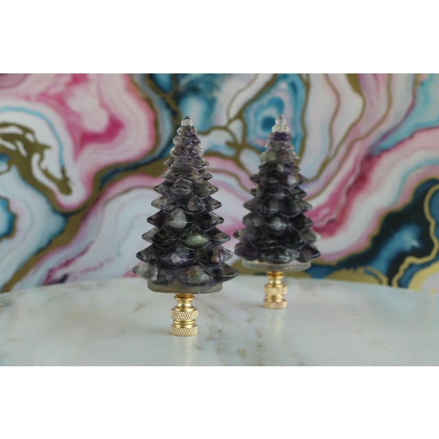 Traditional Amethyst Christmas Tree Lamp Finial on Brass Hardware For Sale - Image 3 of 9