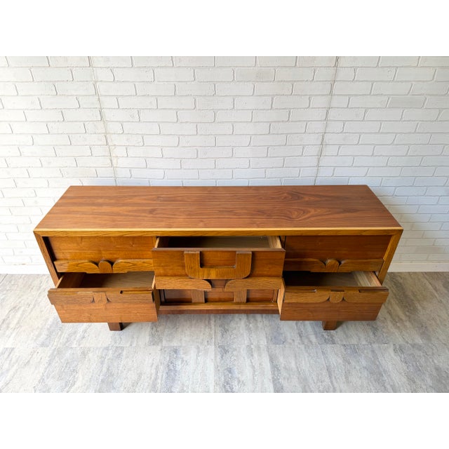 Gorgeous brutalist style lane furniture oak and elm nine drawer credenza dresser This piece has been restored and is ready...