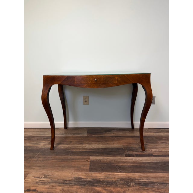 Vintage Italian Burl Wood Writing Desk With Parquetry Top & Cabriole Legs For Sale - Image 4 of 8