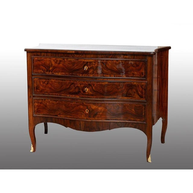 Antique Louis XIV Neapolitan Chest of Drawers in Walnut Burl & Rosewood, 18th Century For Sale - Image 5 of 5