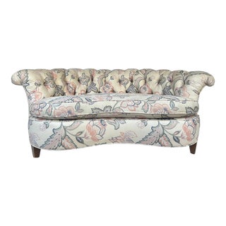 1980s Kidney Shaped Floral Button Tufted Settee For Sale