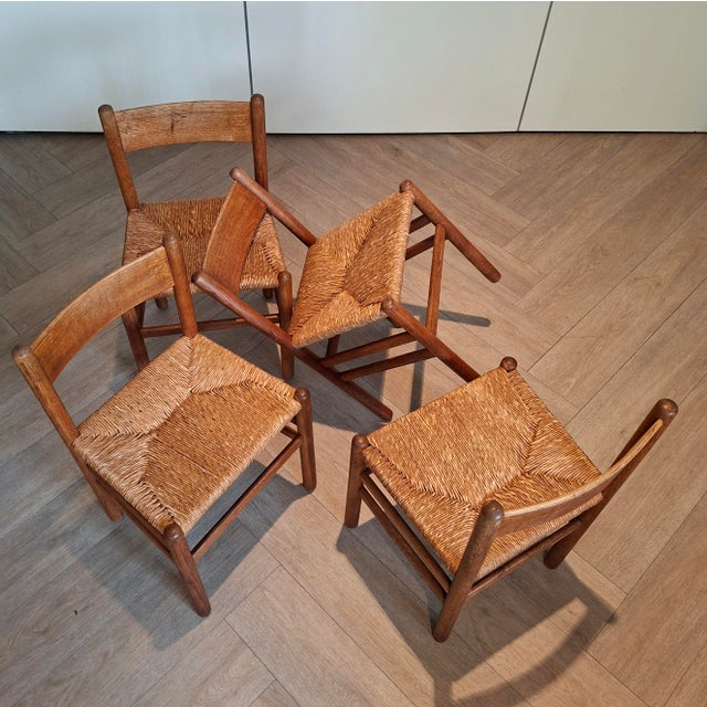 Vintage Wood and Rush Dining Chairs by J.W. Van Heuvel for AD Vorm, 1960s, Set of 4 For Sale - Image 4 of 7