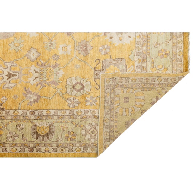 Modern 12x15 Modern Oushak Style Hand-Knotted Wool Area Rug – Golden Saffron & Sage For Sale - Image 3 of 11