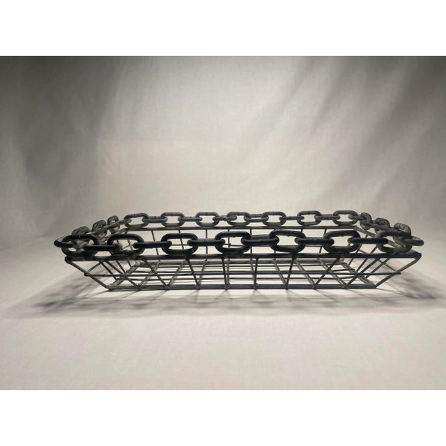 Brutalist Modern Rectangular Metal Basket, Charcoal Gray For Sale - Image 10 of 12