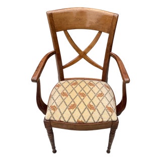 Antique Rustic Office Chair in Cherrywood and Fabric, 1950s For Sale