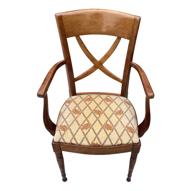 Antique Rustic Office Chair in Cherrywood and Fabric, 1950s For Sale