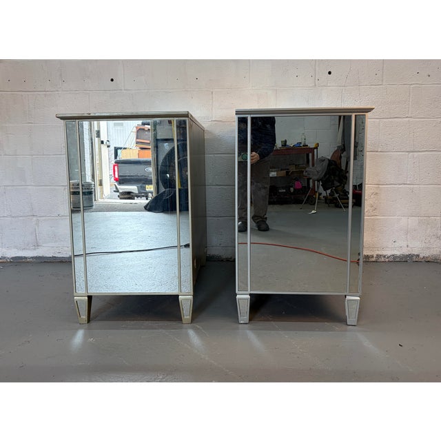 Early 21st Century Hollywood Regency Style Mirrored Three- Drawer Dressers, A Pair For Sale - Image 5 of 17