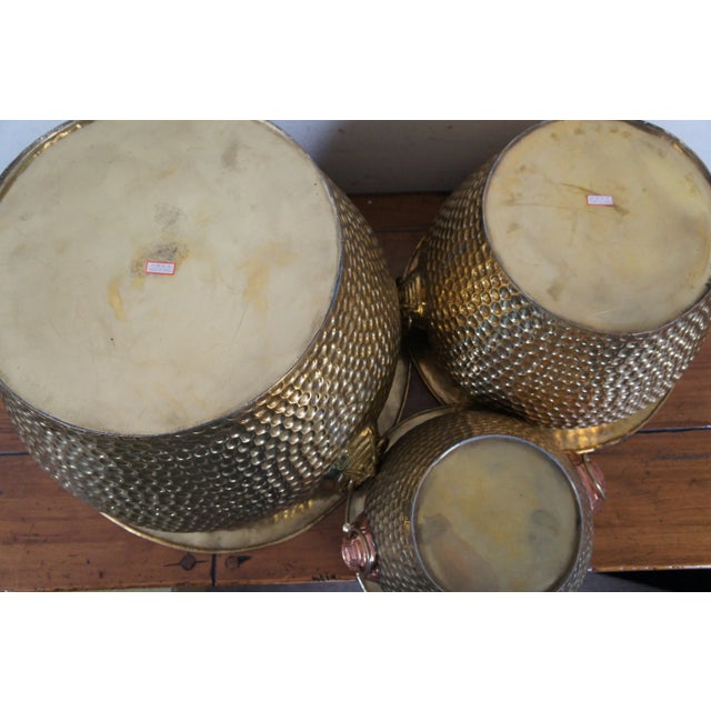 Brass Vintage Chinese Hammered Brass Nesting Foo Dog Planters Jardinieres Cachepots- Set of 3 For Sale - Image 8 of 12