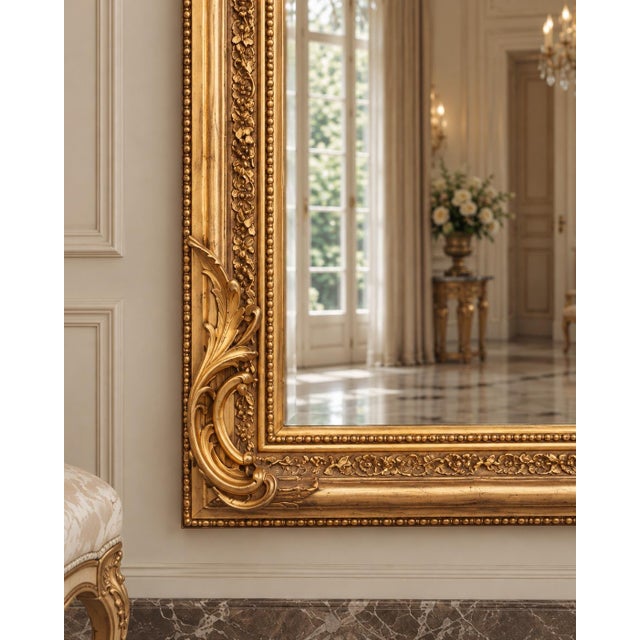 Gold Late20C French Maker LouisXVI Gold Beech Floor Mirror For Sale - Image 8 of 15