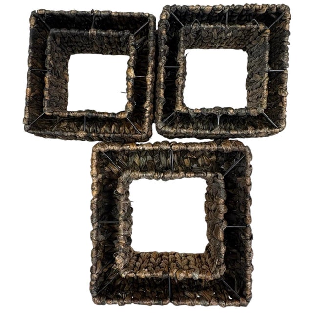 Vintage Woven Natural Fiber Square Wall Shelves, Set of 3 For Sale - Image 4 of 9