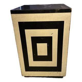 1970s Geometric Wood and Laminate Side Table/ Pedestal For Sale