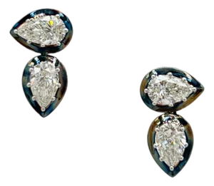 Half Carat Each Diamond Pear Shape Earrings in Black Rhodium & 18k Gold