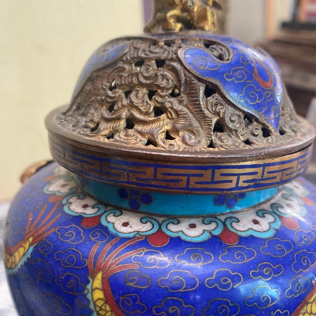 Metal Asian Blue Footed Cloisonné For Sale - Image 7 of 8