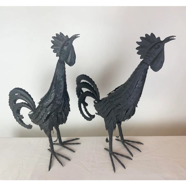 Metal Pair of Vintage Wrought Iron Roosters For Sale - Image 7 of 12