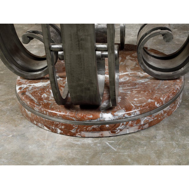 Metal French Art Deco Wrought-Iron and Red Marble Center Table, Circa 1920 For Sale - Image 7 of 11