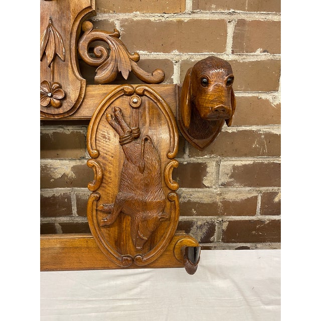 19th Century 19th Century Swiss Black Forest Hand Carved Wall Mounted Coat and Hat Rack For Sale - Image 5 of 12