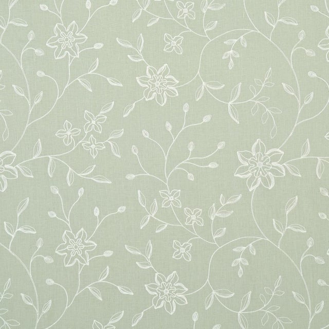 Contemporary Sample - Schumacher Georgia Linen Embroidery Fabric in Aqua For Sale - Image 3 of 3