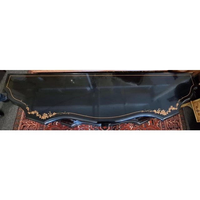 Black 1980s Karges Black Lacquer Japanese Chinoiserie Glass Top Credenza Cabinet For Sale - Image 8 of 11