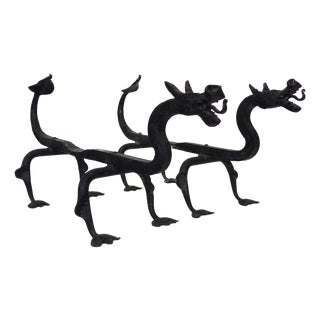 Wrought Iron Dragon Andirons, 1940s, Set of 2 For Sale