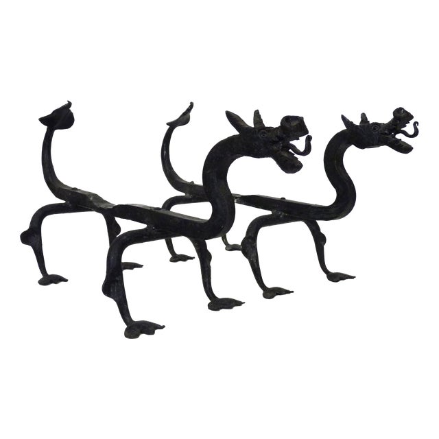 Wrought Iron Dragon Andirons, 1940s, Set of 2 For Sale