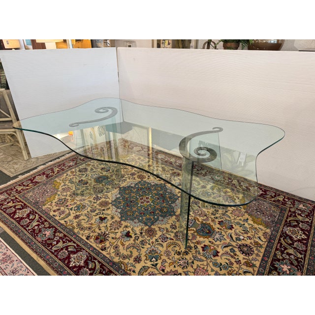 Postmodern Post Modern Tempered Glass Dining Room Table For Sale - Image 3 of 12