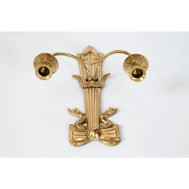 Mid 20th Century Brass Candle Double Arm Wall Sconce For Sale - Image 5 of 6