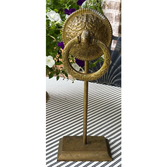 English Vintage Large Scale Architectural Brass Freestanding Hand Towel Ring Holder For Sale - Image 3 of 11