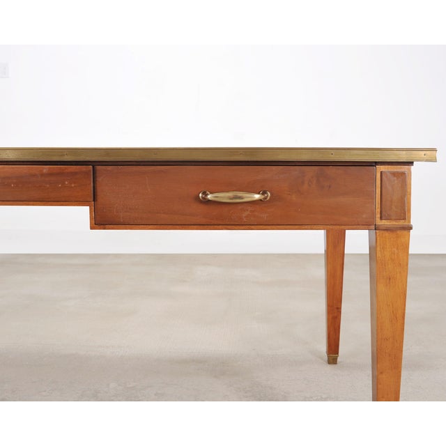 Midcentury French Palladian Fruitwood Library Table Desk 7 Ft For Sale - Image 12 of 18