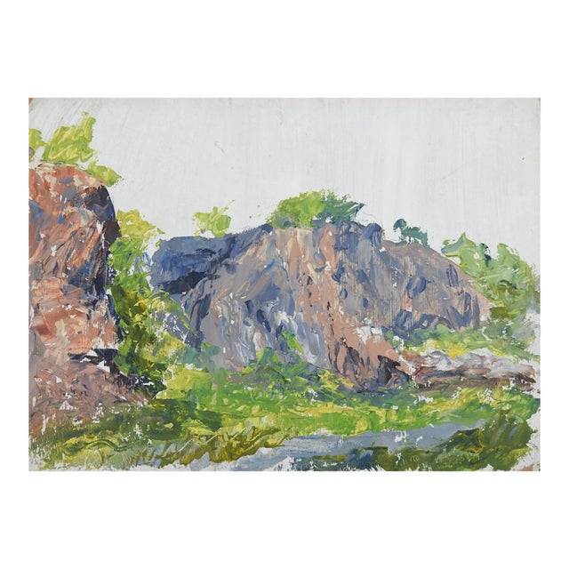Small Early 20th Century Impressionist Rocky Outcrop Landscape Painting For Sale