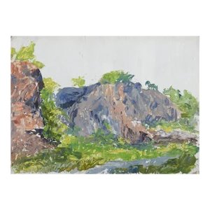 Small Early 20th Century Impressionist Rocky Outcrop Landscape Painting