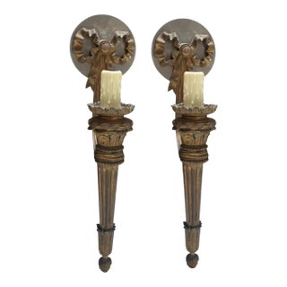 Antique Gilt Bronze Torchere Wall Light Sconces - a Pair For Sale