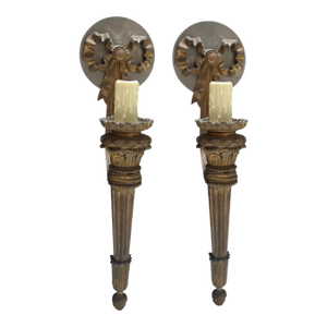 Antique Gilt Bronze Torchere Wall Light Sconces - a Pair