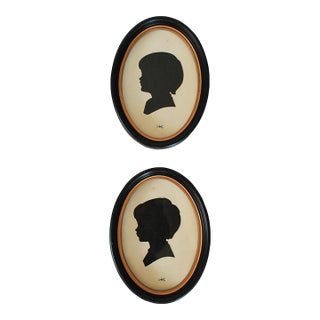 1960s Vintage Oval Framed Silhouette Portraits - A Pair For Sale