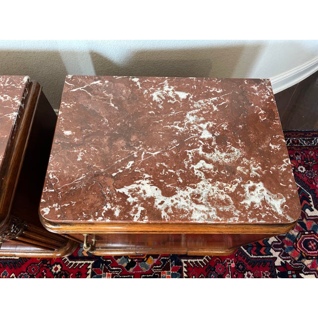 Pair of French Style Art Deco Marble Top Night Stand, Bedside Table For Sale - Image 4 of 12