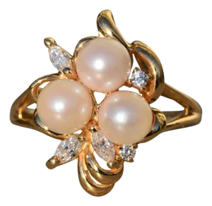 The Tamia: Ladies Contemporary Pearl and Cubic Zirconia Ring in 14K Gold