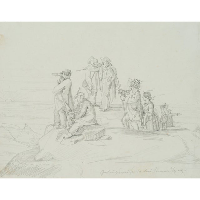 I. Ritschel, Mountain Traveler at Sunrise, 1820, Pencil For Sale