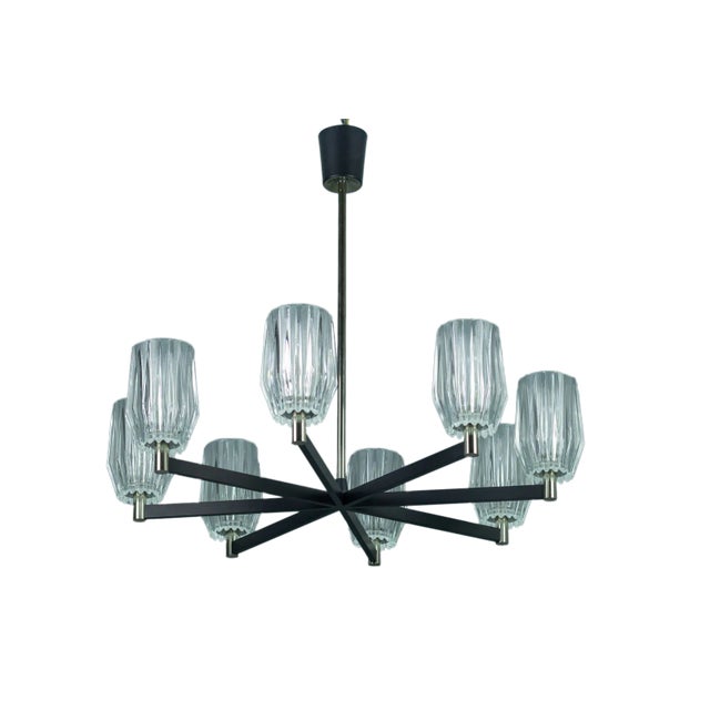 Eight-Light Chandelier in Metal, Chrome and Glass For Sale