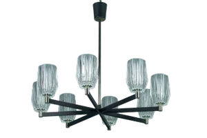 Eight-Light Chandelier in Metal, Chrome and Glass
