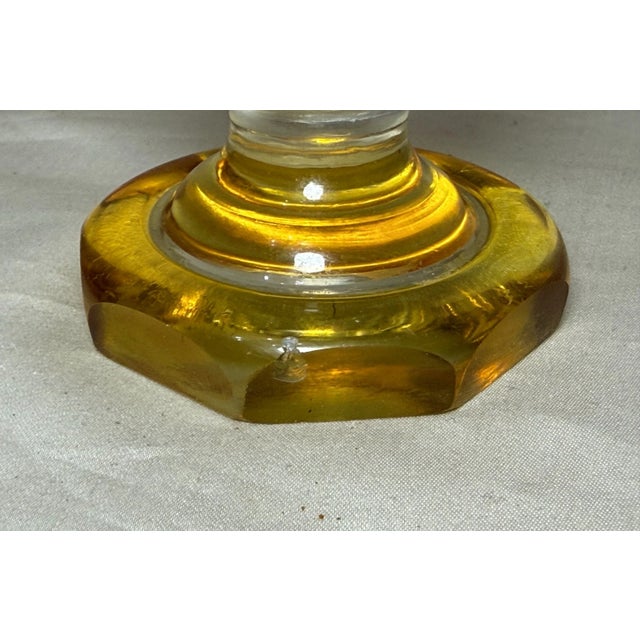 Antique Handmade Engraved German Yellow Cut to Clear Glass Vase Cup Chalice For Sale - Image 12 of 12