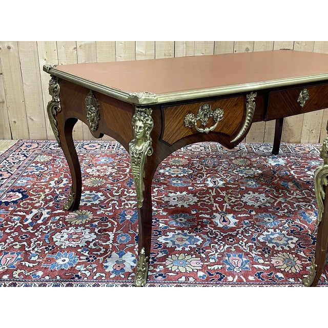 Desk and Its Armchair, Regency Style, Napoleon Iii Period, Late 19th Century, in Amaranth, Rosewood and Oak, Set of 2 For Sale - Image 14 of 18