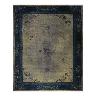 1920s Gray Field Antique Floral Deco Chinese Peking Rug Wool Area 9'3" X 11'6" For Sale