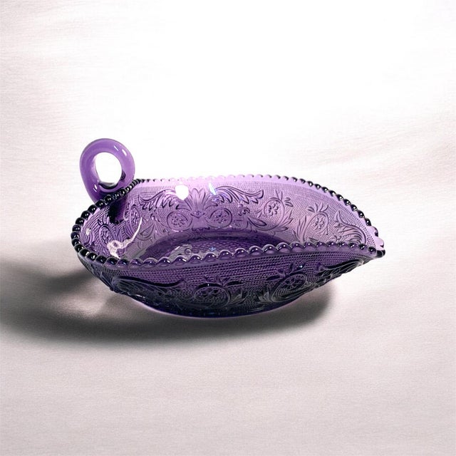 Mid-Century Duncan & Miller Sandwich Purple Glass Candy Dish Trinket Dish For Sale - Image 4 of 12