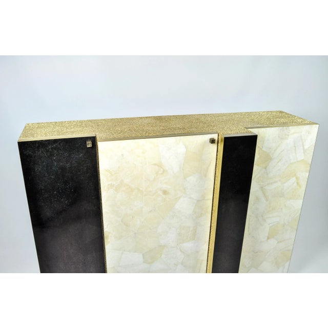 Snow cristal, black stone, gold leaf marquetry, brushed brass. Stamped by Maker,Stamped by Maker